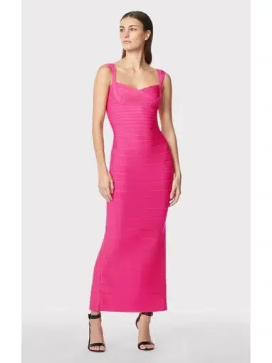 Herve Leger Fluted Bandage Gown in Pink Size Small / AU 8