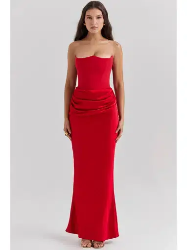 House Of CB Persephone Strapless Corset Maxi Dress Scarlet Size AU 8