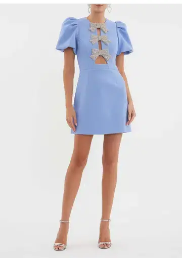 Rebecca Vallance Juliana Puff Sleeve Mini Dress Blue Size 10