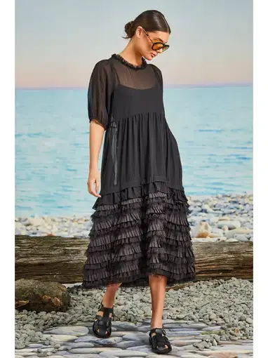 Trelise Cooper Out Frill Dawn Dress in Black Size AU 14