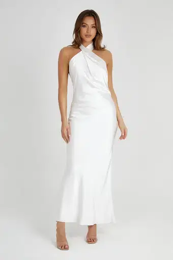 Meshki Laura Halter Neck Satin Dress Gown White Size XS / AU 6