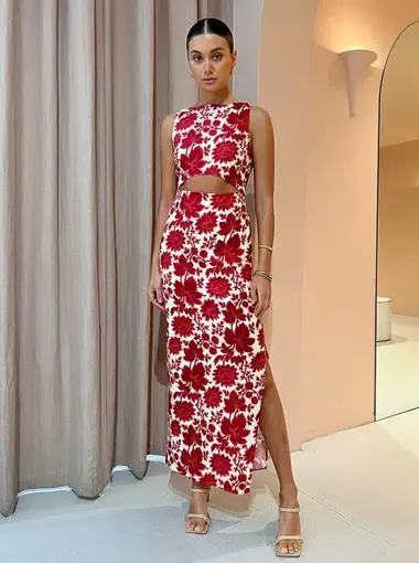Sir the Label Cinta Cut Out Midi Dress Valentina Floral Print Size 8