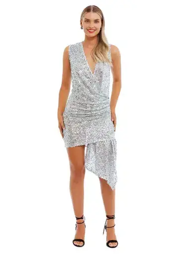 Winona Chroma Sash Mini Dress Silver Size 8