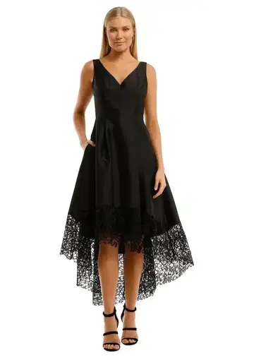 Anthea Crawford Satin Hi Lo Midi Dress in Black Size 10