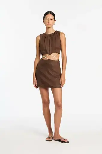 Sir The Label Bettina Corded Mini Dress Chocolate Size 0 /Au 6 