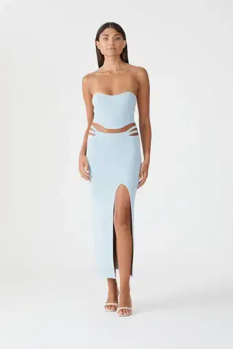 San Sloane Zafira Rib Strapless Top and Vivien Rib Midi Dress Skirt Light Blue Size S/Au 8