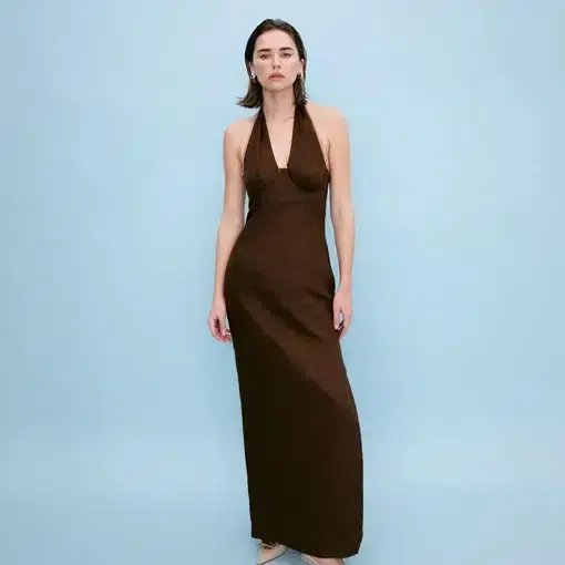 Sir the Label The Affogato Halter Midi Dress in Chocolate Size 6