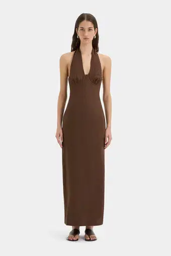 Sir the Label Affogato Halter Dress Chocolate Brown Size 8