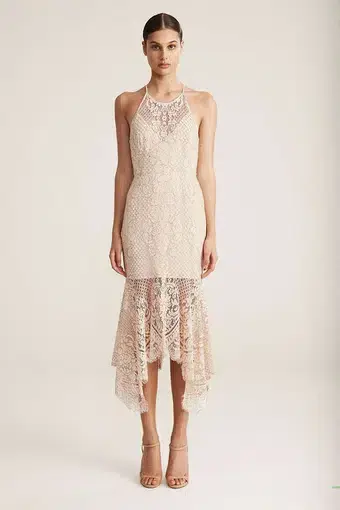 Shona Joy Lace Cocktail Straight Dress in Nude Size 8
