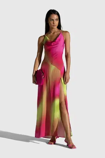 The Wolf Gang Makena Maxi Dress Liquify Pink/Yellow Size 10