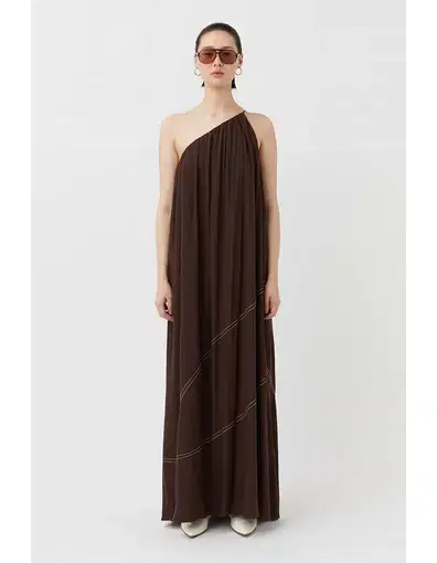 Camilla and Marc Castille One Shoulder Maxi Dress in Chocolate Brown Size 8