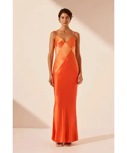 Shona Joy Mia Contrast Spliced Maxi Dress Red Orange/Hibiscus Size AU 10
