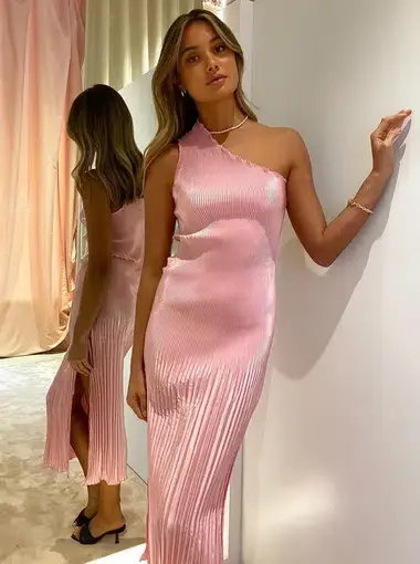 L’idée Soirée One Shoulder Midi Dress in Pink Size 10