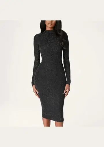Meshki Armelle Long Sleeve High Neck Midi Dress in Black Size 8