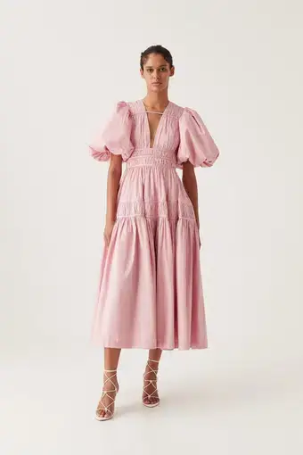 Aje Fallingwater Ruched Midi Dress Chalk Pink Size 16