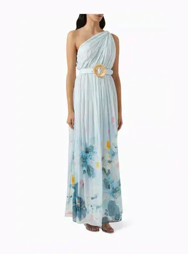 Leo Lin Adriana One Shoulder Maxi Dress in Tranquility Print Size 8