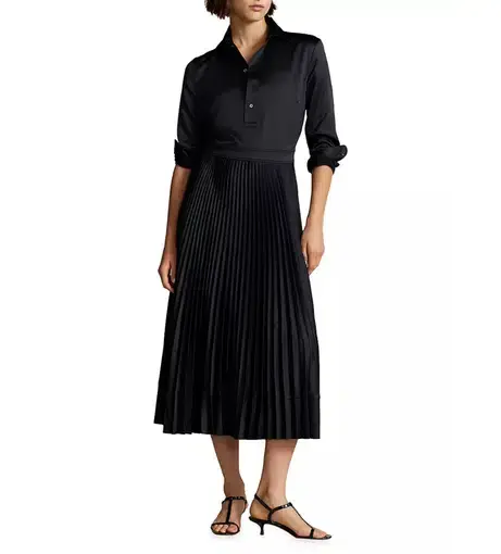 Polo Ralph Lauren Koa Charmeuse Pleated Shirtdress Navy Size S/Au 6 