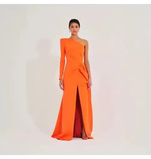 Meraki Official Izar One Shoulder Gown Neon Orange Size AU 6