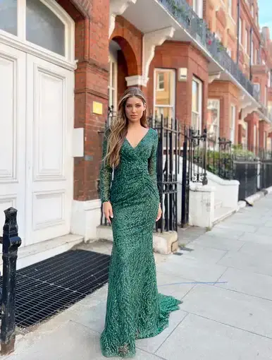 Jadore JX6097 Nicolette Long Sleeve Evening Dress Emerald Size AU 20