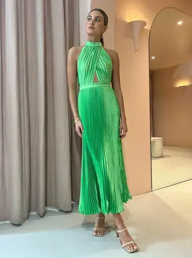 L’Idee Renaissance Split Gown in Neon Lime Size 8