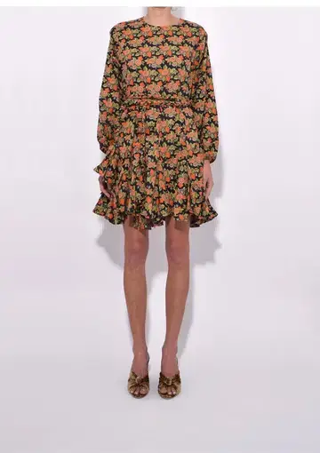 Rhode Resort Ella Long Sleeve Belted Fluted Mini Dress Floral Size XS / AU 6