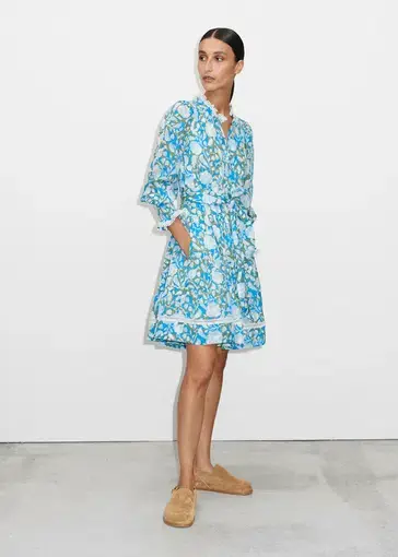 ME+EM Silk-Blend Shadow Bloom Print Swing Dress with Belt Floral Size 8