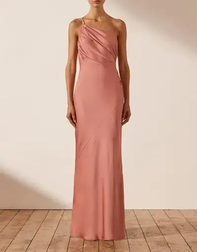 Shona Joy Luxe Asymmetrical Gathered Maxi Dress Pink Size 8