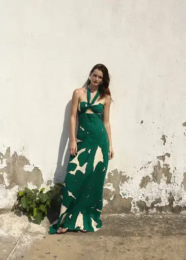 Eugenia Fernandez Almendro Dress Green Print Size 8