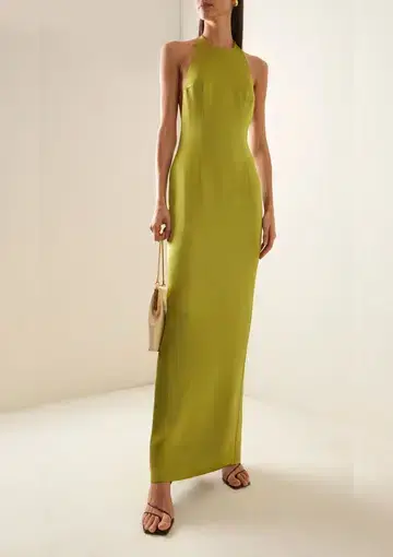STAUD Janet Satin Halterneck Maxi Dress Lime Green Size 8 