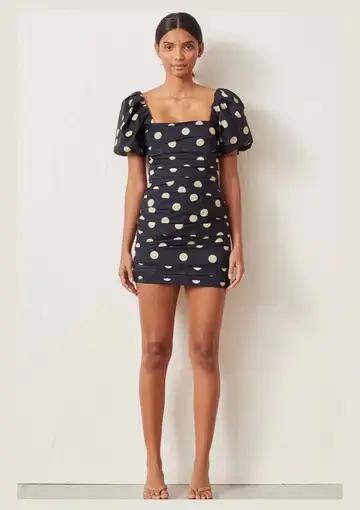 Bec & Bridge Josephine Mini Dress Black Polka Dot Print Size 8