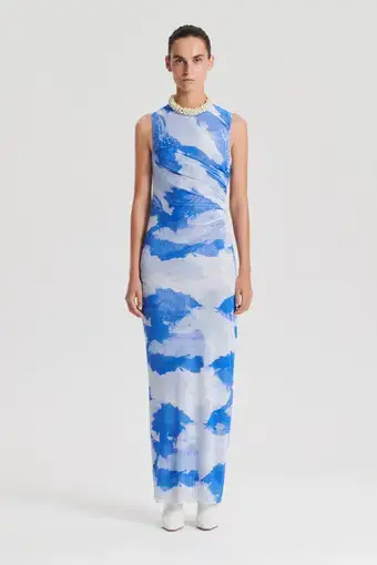 Scanlan Theodore Italian Cloud Print Dress in Blue Size AU 10