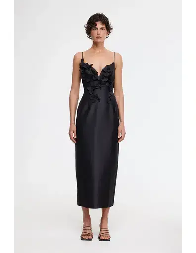 Acler Isla Column Midi Dress Black Size 8