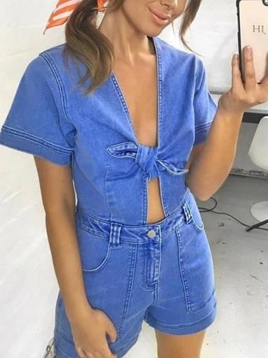 Seed Heritage Bow Denim Romper Size 6