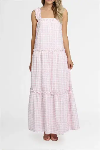 Charlie Holiday Lottie Maxi Dress Pink Gingham Size 8
