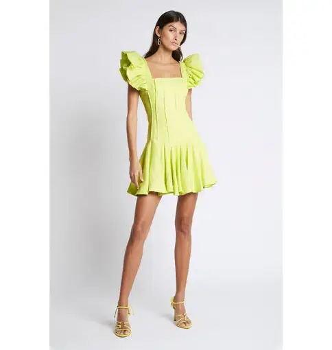 Aje Breathless Frill Mini Dress Green Size AU 8
