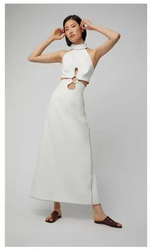 Zimmermann Braid-Trimmed Cut Out Linen Midi Dress White Size 1 / AU 10