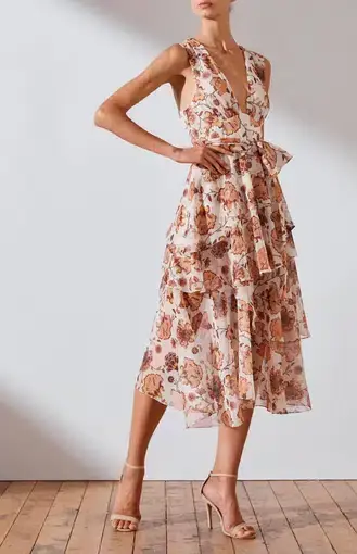 Shona Joy Baez Tiered Midi Dress Floral Size 6