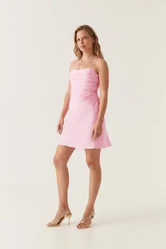 Aje Clarice Draped Mini Slip Dress in Bon Bon Pink Size 14