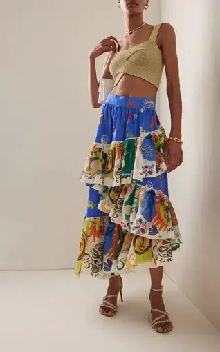 Alemais Soleil Ruffle Maxi Skirt Multi Size 6
