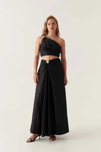 Aje Clarity One Shoulder Top Size 8 & Oakleigh Maxi Skirt Size 10 Set Black