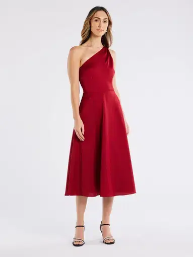 Review Montreal Asymmetric Midi Dress in Ruby Size 12