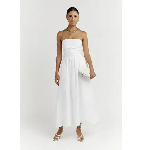 Dissh Lexi Linen Midi Dress White Size AU 12