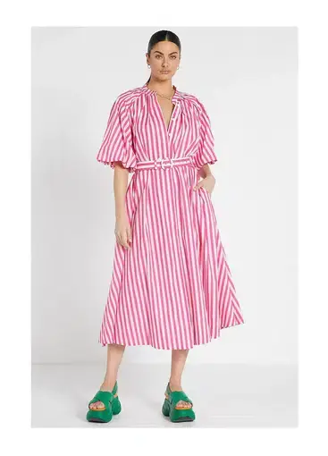 Bohemian Traders Pleated Neck Midi Dress in Pink Size 4XL/ AU 22