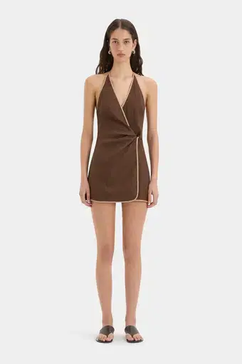 Sir the Label Affogato Twist Mini Dress Brown Size 0P/ AU 4