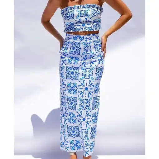 Isabella Longginou Top and Skirt Set Blue Tile Size 10