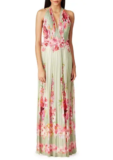 Alberta Ferretti Silk Floral Dress Green Size 8
