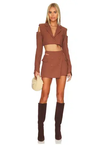 For Love & Lemons Alysa Crop Top and Mini Skirt Set Brown Size S / AU 8