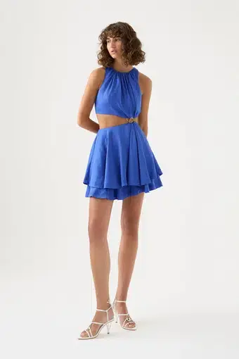 AJE Holt Cut Out Ring Mini Dress Marine Blue Size 16 