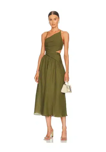 Zimmermann Laurel Asymmetric Midi Dress Green Size 0 / AU 8