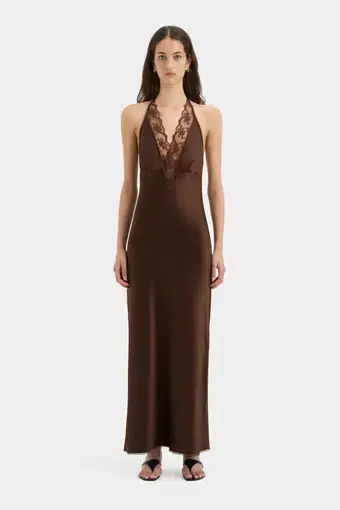 Sir the Label Aries Halter Gown Chocolate Size 3 / AU 12